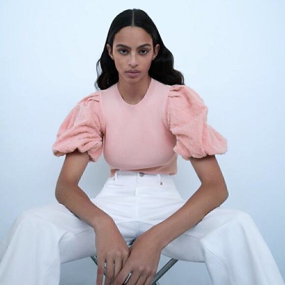 ZARA Top with Full Textured Sleeves NWT - Picture 3 of 11